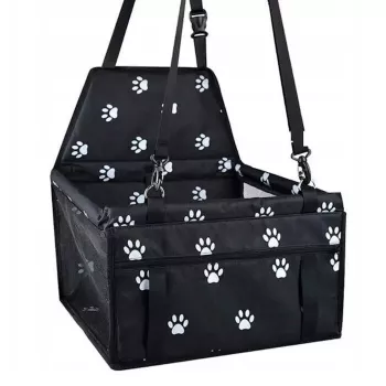 iLike Kleine Hunde- & Katzentransportbox für Autoreisen, wasserdicht & faltbar, schwarzes Pfotenabdruckmuster