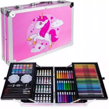 iLike Stationery Art Set for Kids 145pcs Creative Drawing Kit Pink Case