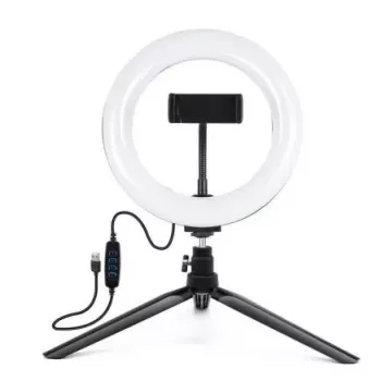 Elight ST6-5 16cm 10W LED-Ringleuchte mit Handyhalter + 0,5m Metallstativ + BT-Fernauslöser Schwarz