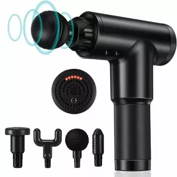 iLike GG Tragbare Faszien-Muskelmassagepistole mit 6-stufiger variabler Vibration + 3 Aufsätzen Schwarz