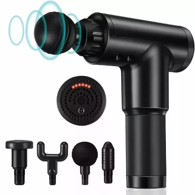 iLike GG Tragbare Faszien-Muskelmassagepistole mit 6-stufiger variabler Vibration + 3 Aufsätzen Schwarz