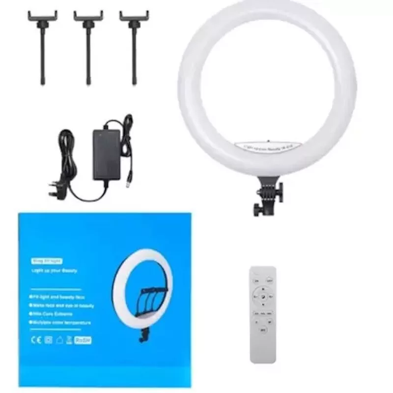Elight SR18 45cm LED-Lichtring mit 3x Smartphone-Halter + 220V Adapter + BT-Fernbedienung Schwarz