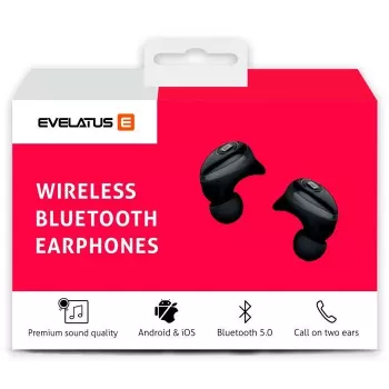 EVELATUS EBE01BK True Wireless Stereo In-Ear Bluetooth 5.0 Kopfhörer mit Ladecase, IPX4, Schwarz