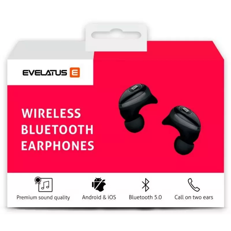 EVELATUS EBE01BK True Wireless Stereo In-Ear Bluetooth 5.0 Kopfhörer mit Ladecase, IPX4, Schwarz