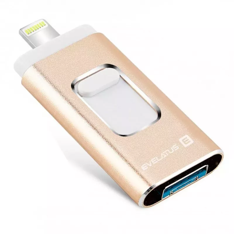 Evelatus USB Flash to Lightning 32GB 3in1 (USB, iPhone und Micro) Gold
