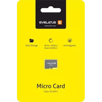 Evelatus MicroSDXC 64GB Class 10 UHS-I U1 V10 Speicherkarte 60MB/s Lesen 20MB/s Schreiben