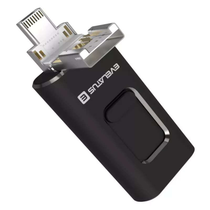 Evelatus USB Flash 4in1 64GB EFD03 (USB, Micro, Type C und iPhone) Schwarz