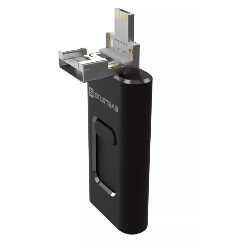 Evelatus USB Flash 4in1 64GB EFD03 (USB, Micro, Type C und iPhone) Schwarz