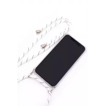 Evelatus Samsung Galaxy A70 Case with Rope White Stripes Transparent TPU Back Cover