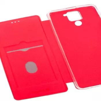 Evelatus Book Case für Xiaomi Redmi Note 9, Weinrot, PU-Leder, Wallet-Case mit Kartenfächern und Standfunktion