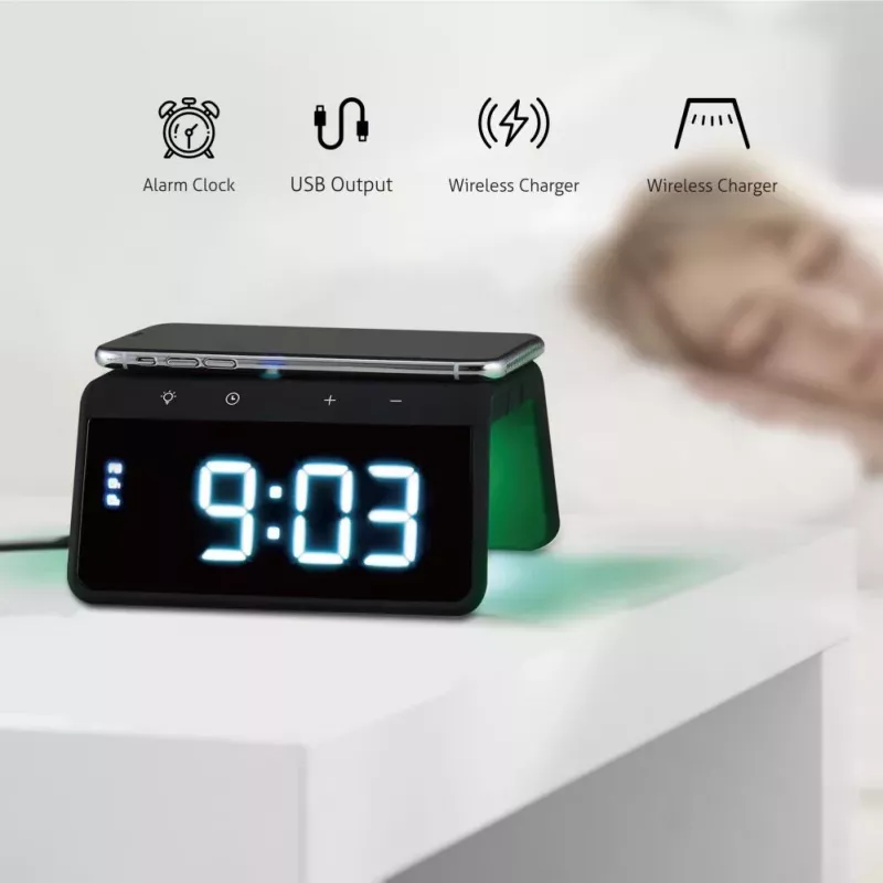 Evelatus Wireless Charging Clock WCC01BK Schwarz