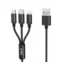 iLike Ladekabel 3 in 1, USB-A auf USB-C/Lightning/Micro USB, Nylon geflochten, 1,2 m, Schwarz