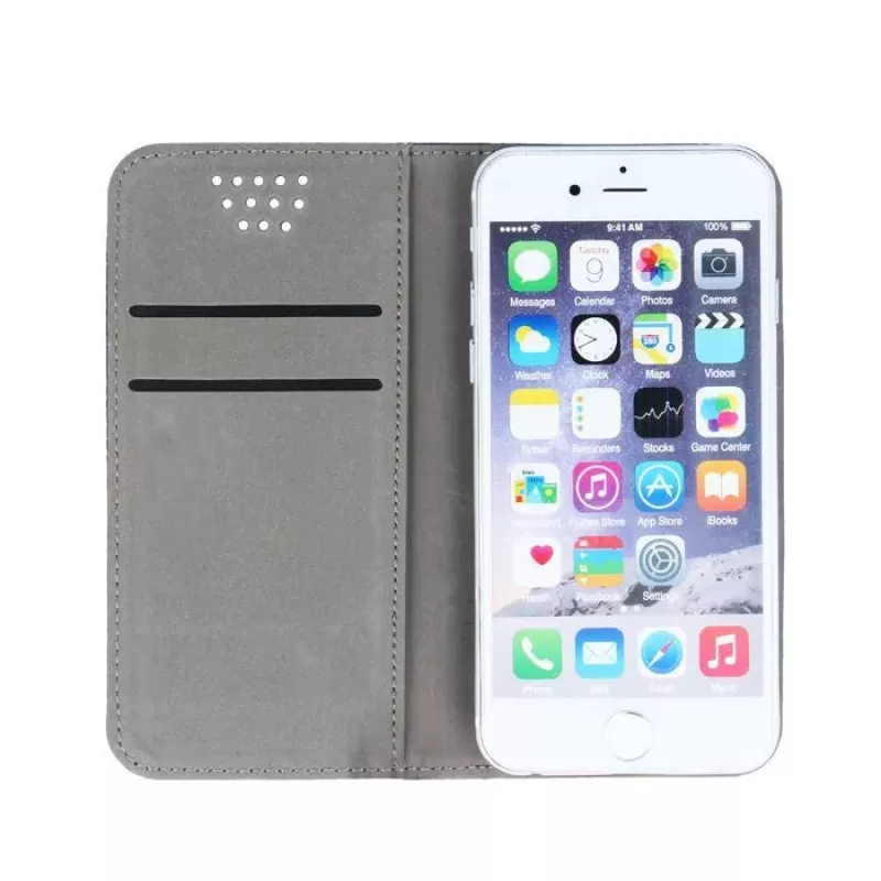 iLike Universal Magnet Case für 5,5-5,7 Zoll Smartphones, Flip Wallet mit Kartenfächern und Standfuß, Gold