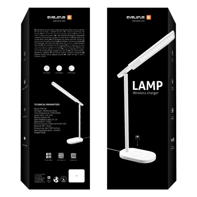Evelatus Schreibtischlampe mit kabellosem Ladegerät EWC07 Weiß