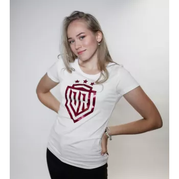 Dinamo Damen-T-Shirt L DINAMO mit rotem Metallic-Druck Weiß