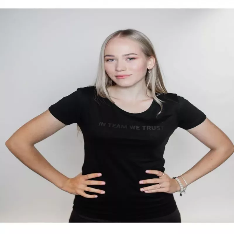DINAMO Damen-T-Shirt mit schwarzem Metallic-Print XS Schwarz