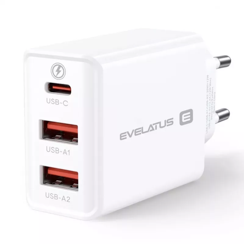 Evelatus ETC06 Reiseladegerät EU-Wand 3 Ports 32W USB-C / USB-A2 Weiß