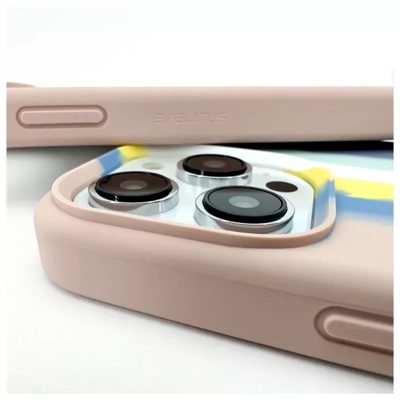 Evelatus Apple iPhone 15 Pro Max Silikonhülle Mehrfarbig Blau Pink