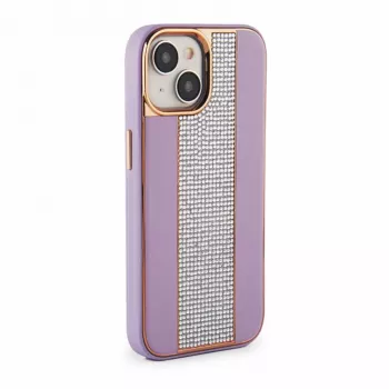 iLike Apple iPhone 15 Diamonds and Leather Case Pink Sand