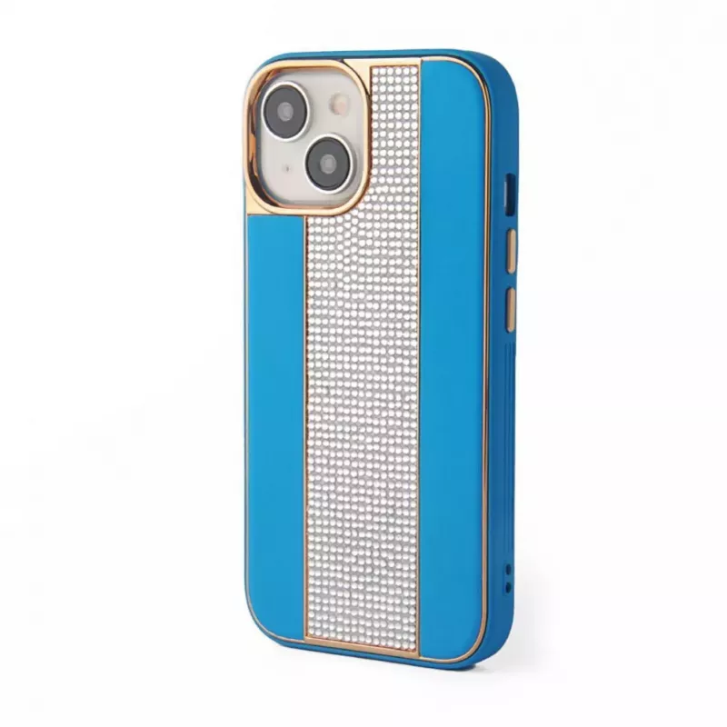 iLike Apple iPhone 15 Diamonds and Leather Case Blue