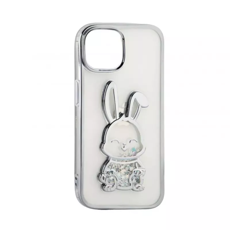 iLike Apple iPhone 15 Silicone Case Print Desire Rabbit Silver