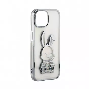 iLike Apple iPhone 15 Silicone Case Print Desire Rabbit Silver