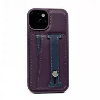 iLike Apple iPhone 15 Leder-Taschen-Ständer-Hülle Lila
