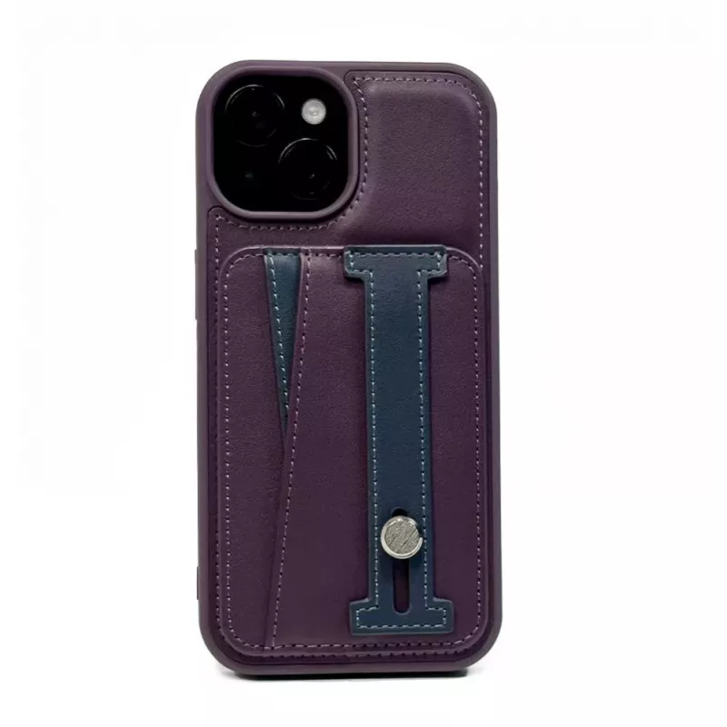 iLike Apple iPhone 15 Leder-Taschen-Ständer-Hülle Lila