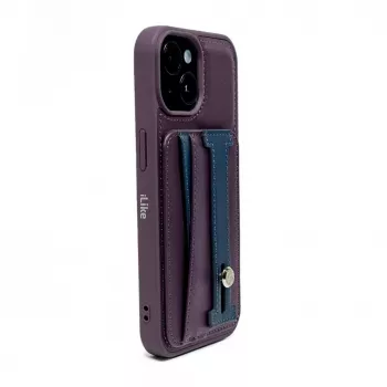 iLike Apple iPhone 15 Leder-Taschen-Ständer-Hülle Lila