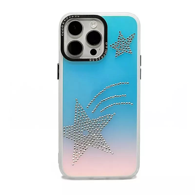 iLike Apple iPhone 15 Pro Laser Shell Star Back Cover - Transparent mit schillernden Sternen