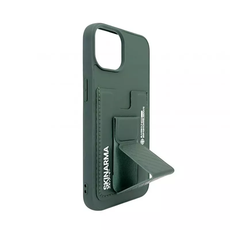 iLike Apple iPhone 15 Leder-Tasche mit verstecktem Fach und Standfuß Grün