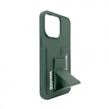 iLike Apple iPhone 15 Pro Leder-Tasche mit verstecktem Fach und Standfuß Grün