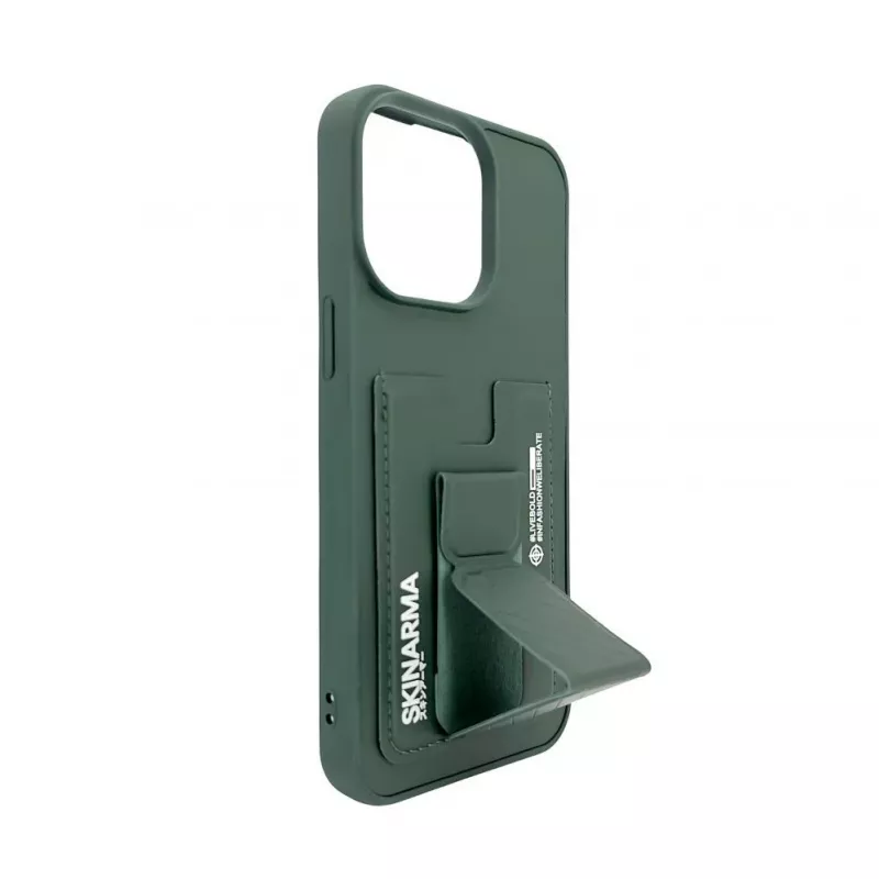 iLike Apple iPhone 15 Pro Leder-Tasche mit verstecktem Fach und Standfuß Grün