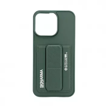 iLike Apple iPhone 15 Pro Leder-Tasche mit verstecktem Fach und Standfuß Grün