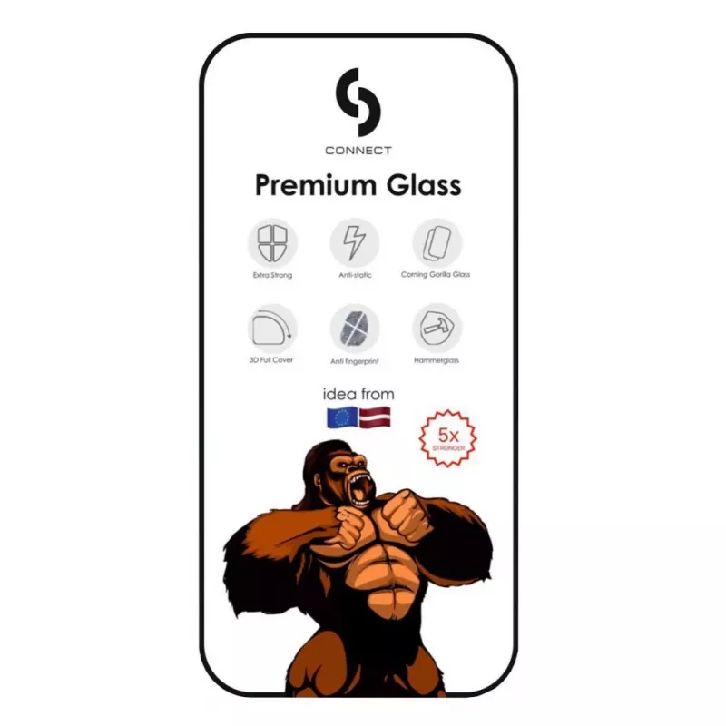 Connect Apple iPhone 15 Pro Corning Gorilla Glass Anti-Statisch 3D Full Cover 5X Stärkerer Displayschutz Schwarz