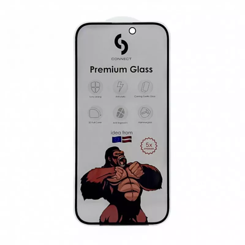 Connect Apple iPhone 14/13/13 Pro/16e/SE4 Privacy Corning Gorilla Glass Anti-Statisch 3D Full Cover 5X Stärker Schwarz