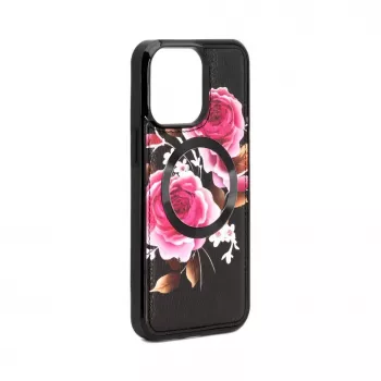 Evelatus Apple iPhone 14 Pro Lederhülle Reißverschluss-Design Blume Schwarz