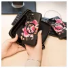 Evelatus Apple iPhone 14 Pro Lederhülle Reißverschluss-Design Blume Schwarz