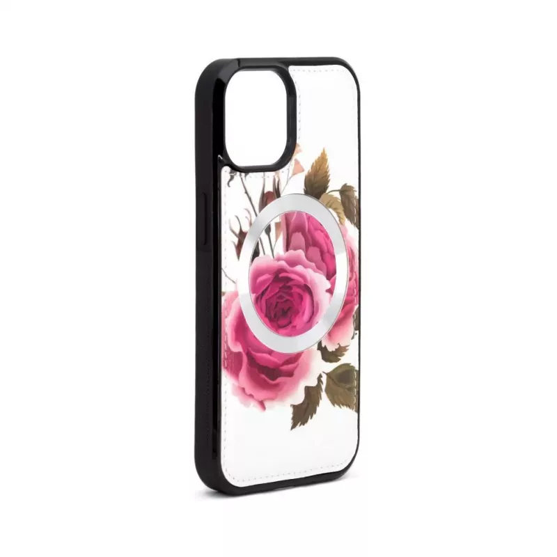 Evelatus Apple iPhone 15 Leather Case Zipper Design Flower White