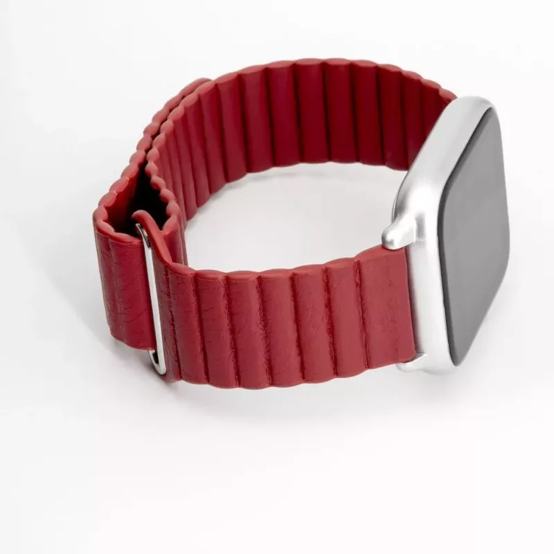 Connect 20mm Flat Head Leder-Silikon Loop Magnetisches Armband (130mm M/L) Weinrot
