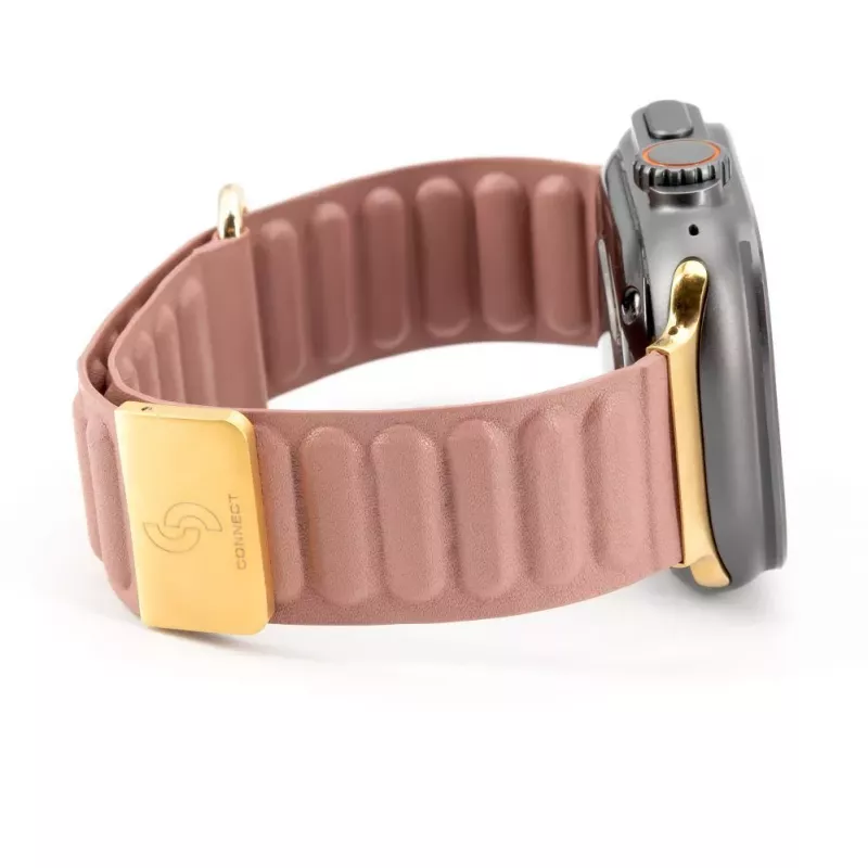 Connect Watch 42/44/45mm Premium Synthetisches Cortex-Leder Magnetische Saugschlaufe Armband Rosarot