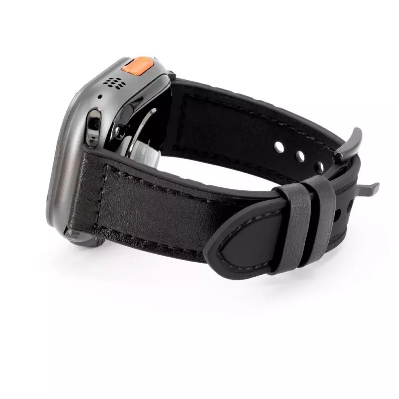 Connect Watch 42/44/45mm Silikon-Patch-Leder-Armband (132mm M/L) Schwarz