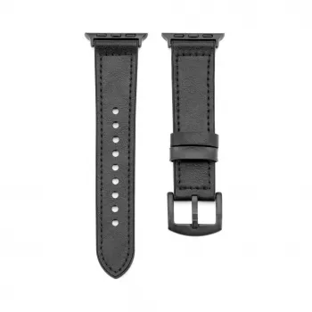 Connect Watch 42/44/45mm Silikon-Patch-Leder-Armband (132mm M/L) Schwarz