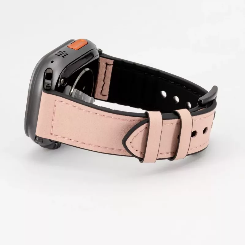 Connect Watch 42/44/45mm Silikon-Patch-Leder-Armband (132mm M/L) Pink Sand