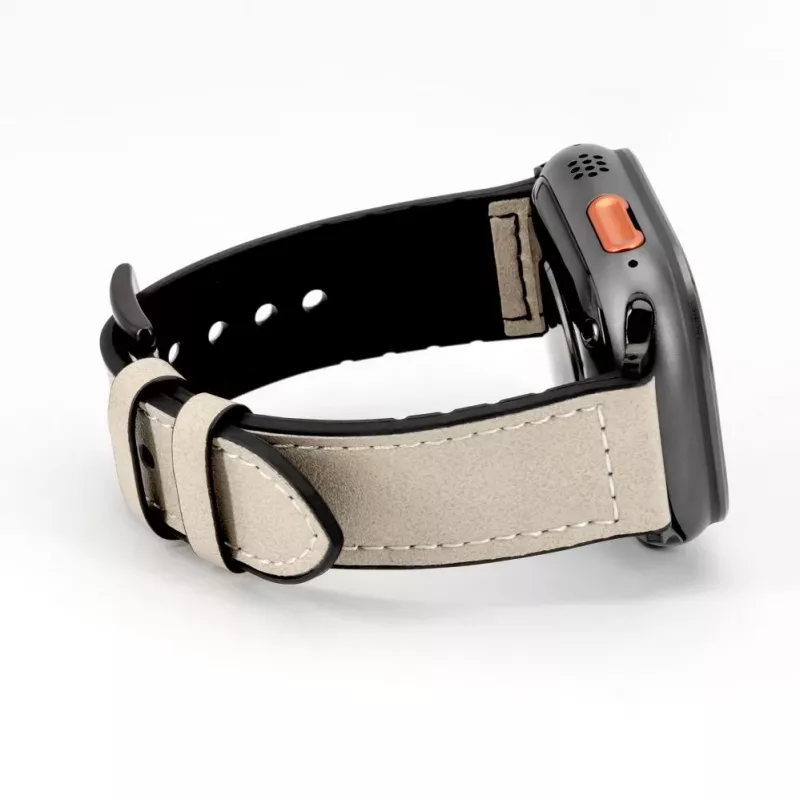 Connect Watch 42/44/45mm Silikon-Patch-Leder-Armband (132mm M/L) Weiß