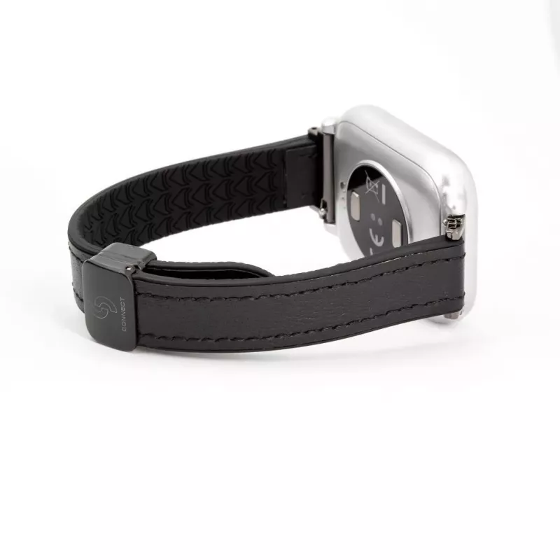 Connect 20mm Silikon-Leder Uhrarmband mit Magnetverschluss Schwarz