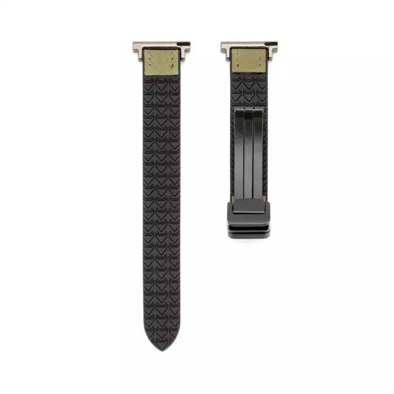 Connect 22mm Silikon-Leder-Uhrarmband mit Magnetverschluss, Waldgrün
