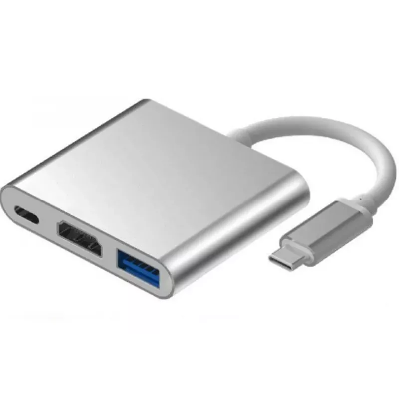 iLike HD1 3in1 USB-C auf HDMI 4K / USB 3.0 / USB-C Buchse Adapter Silber