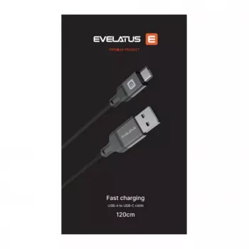Evelatus USB-A auf USB-C Kabel, 1,2m, Aluminiumgehäuse, geflochten, Weiß
