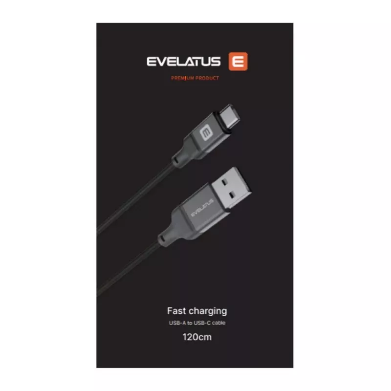 Evelatus USB-A auf USB-C Kabel, 1,2m, Aluminiumgehäuse, geflochten, Weiß